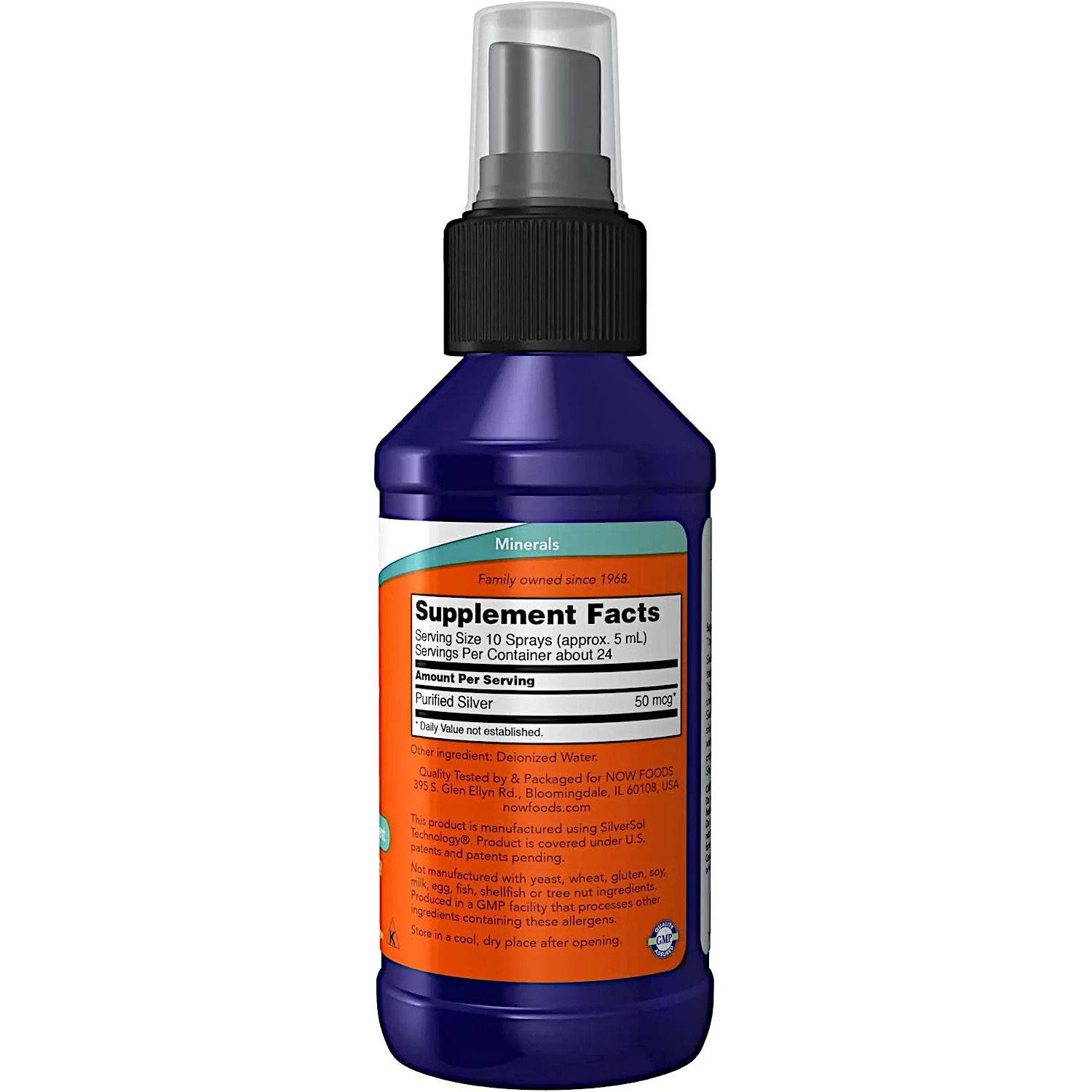 NOW Foods Silver Sol Liquid, 10 PPM+Elemental Silver+Deionized Water,4FlOz
