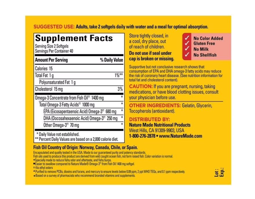 Nature Made Burp-Less Omega-3 from Fish Oil 1400 Mg Minis Softgels, 80 Count