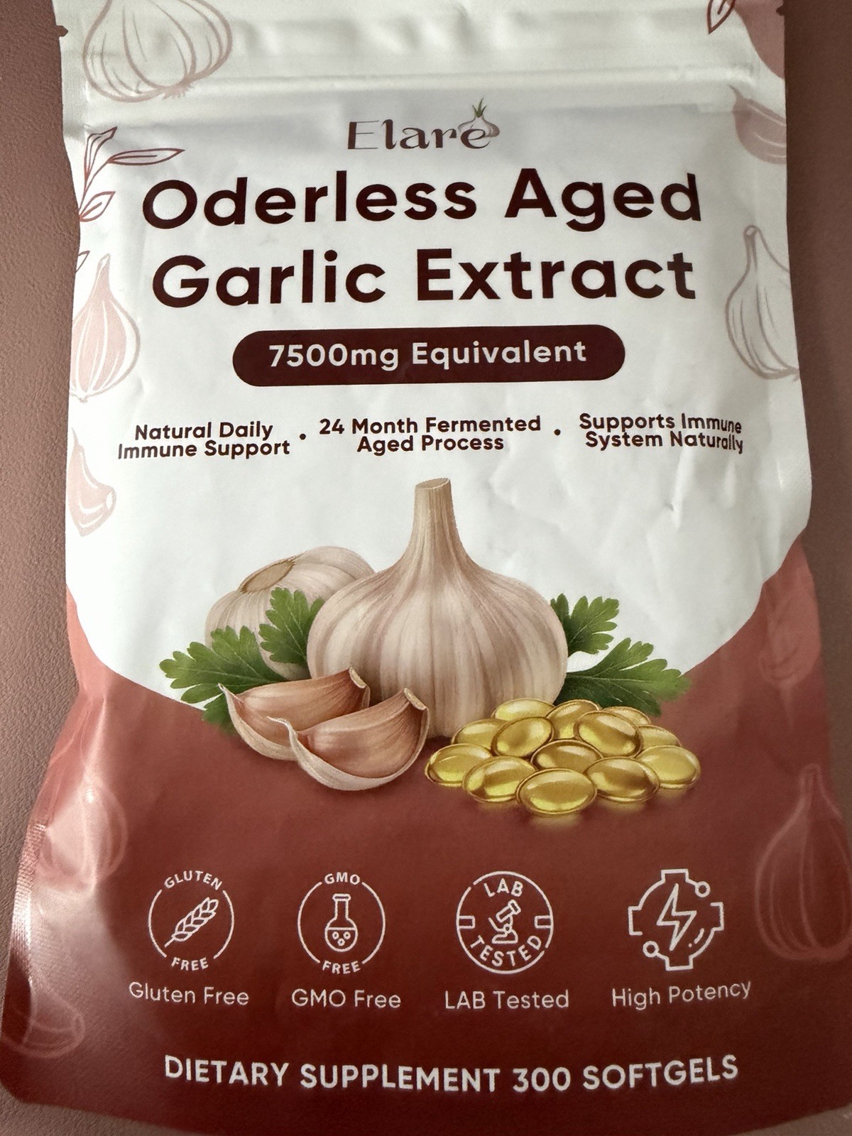 Elare Odorless Aged Garlic Extract 7500mg Eq 300 Softgels Immune Support