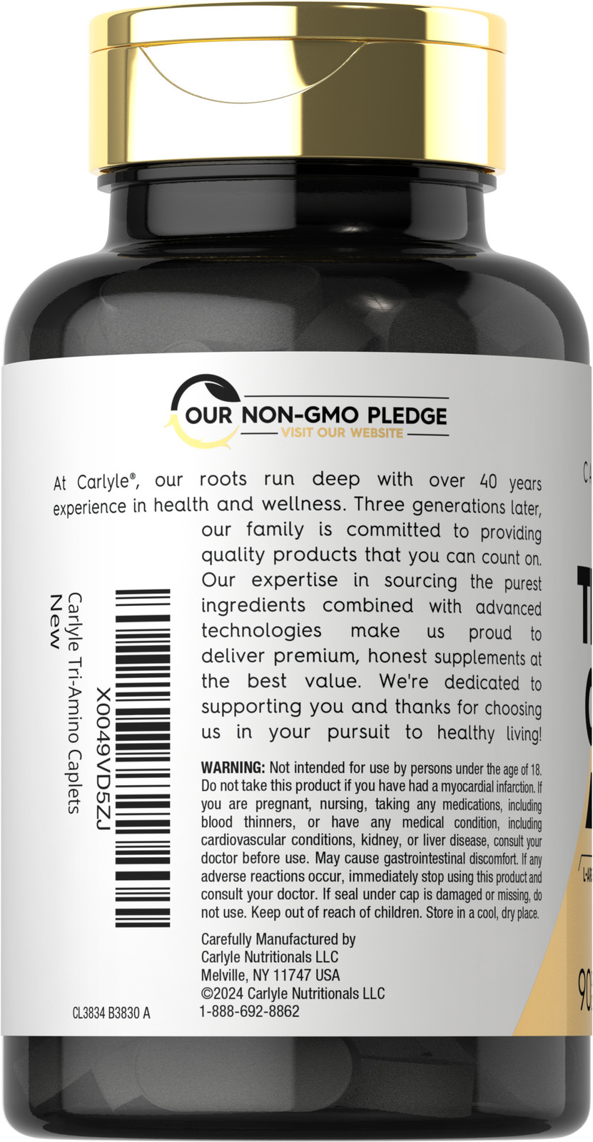 Tri-Amino Complex | 90 Caplets | L-Arginine L-Ornithine L-Lysine | by Carlyle