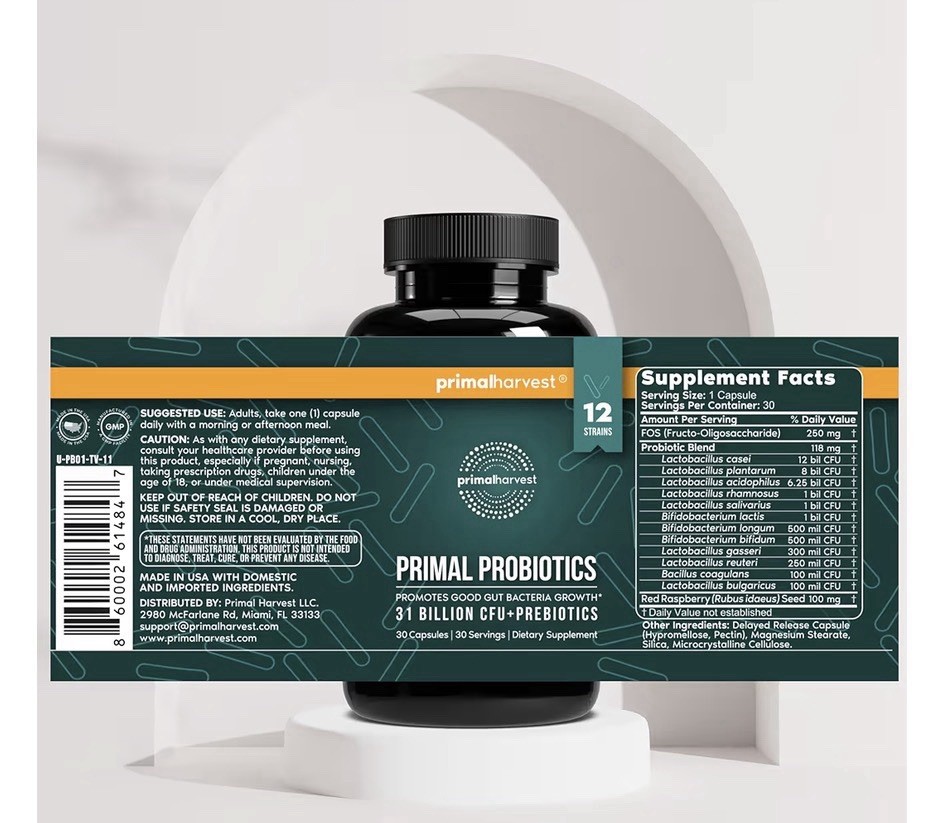 Primal Harvest Primal Probiotics Prebiotics Women Men Daily Supplement 30capsule