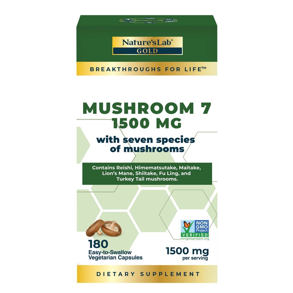 Nature’s Lab Gold Mushroom 7 – 1500mg – 180ct Organic Blend – Non-GMO EXP-08/27