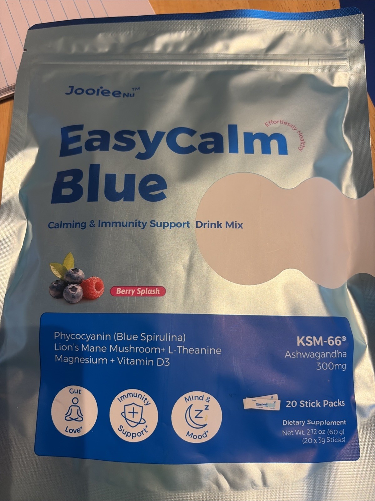 Jooiee Nu EasyCalm Blue Drink Mix Berry Splash Calming+Immunity 20ct 60g