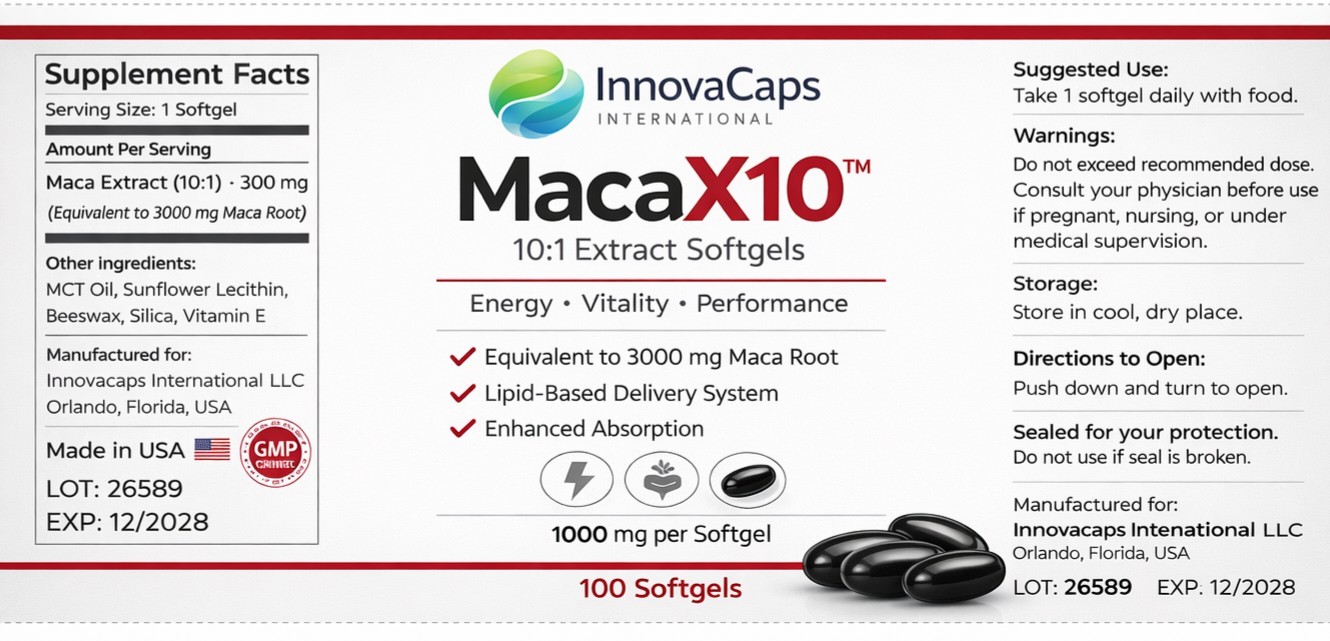 InnovaCaps MacaX10 10:1 Maca Extract 1000mg 100 Softgels Enhanced Absorption