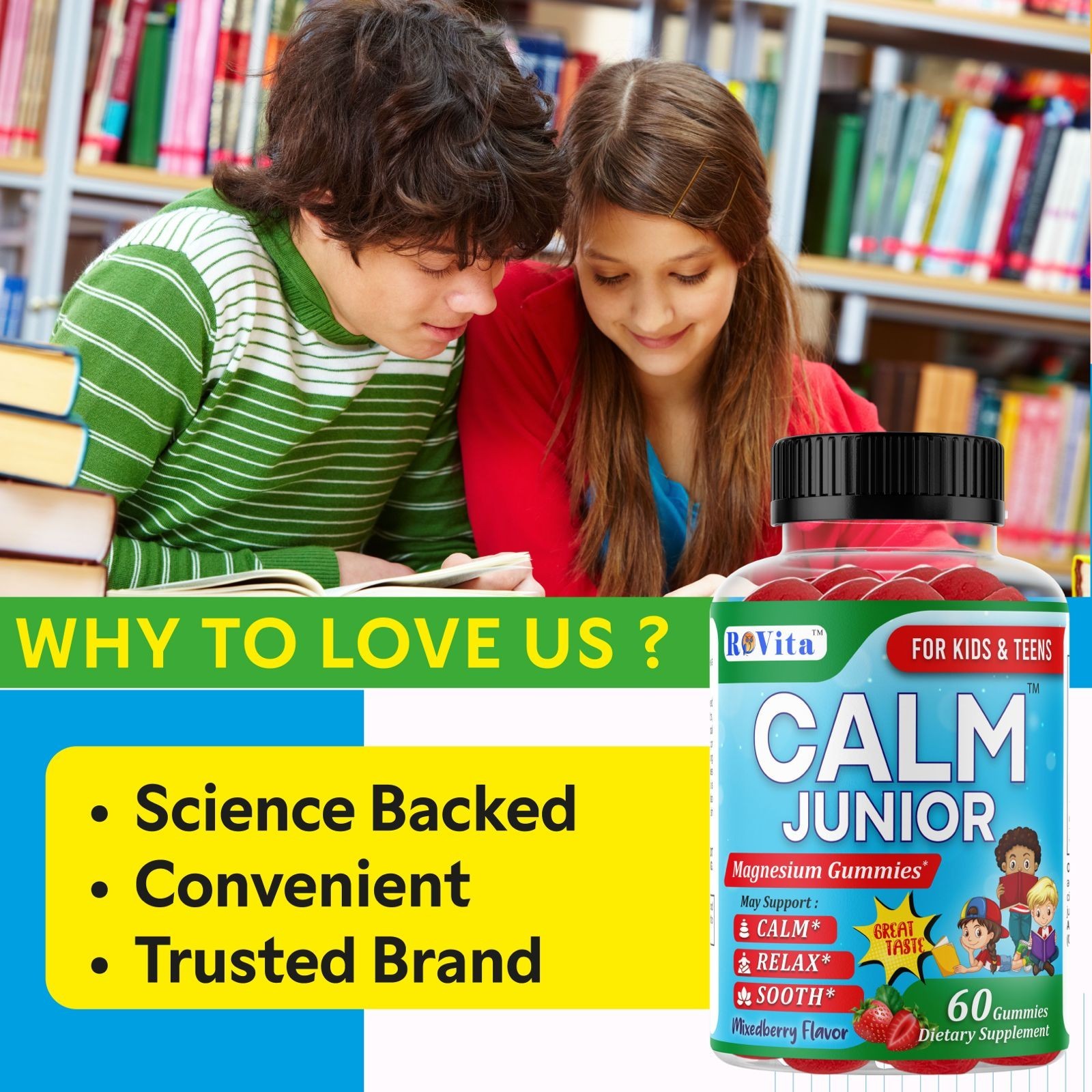 RoVita Calm Jr. Magnesium Gummies for Kids and Teen: Stress Relief & Focus 60G