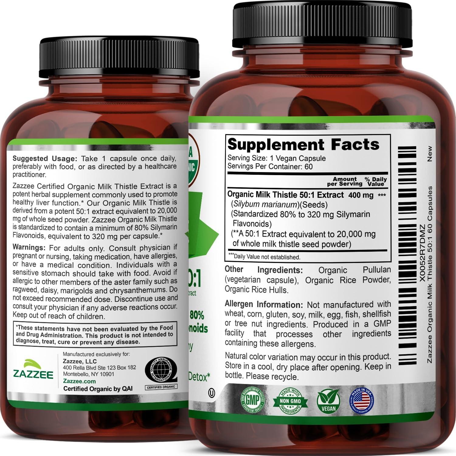 USDA Organic Milk Thistle 50:1 Extract, 80% Silymarin Flavonoids, 60 Capsules