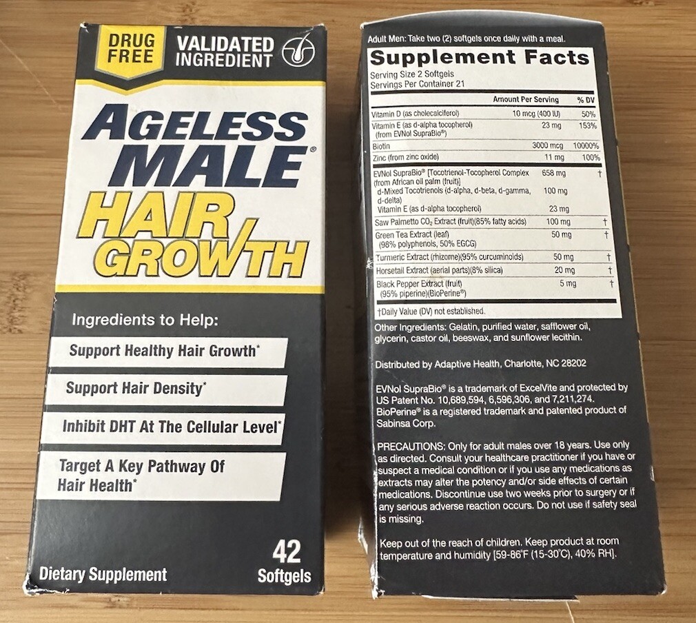 Lot of 2 Ageless Male Hair Growth 84 Softgels Total – Drug Free EXP 05/2025