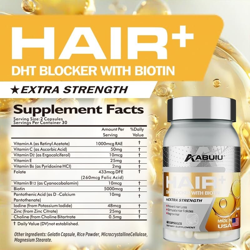 (2-PK) Biotin Vitamins DHT Blocker Supplement Supports Healthy Hair (60 Caps)