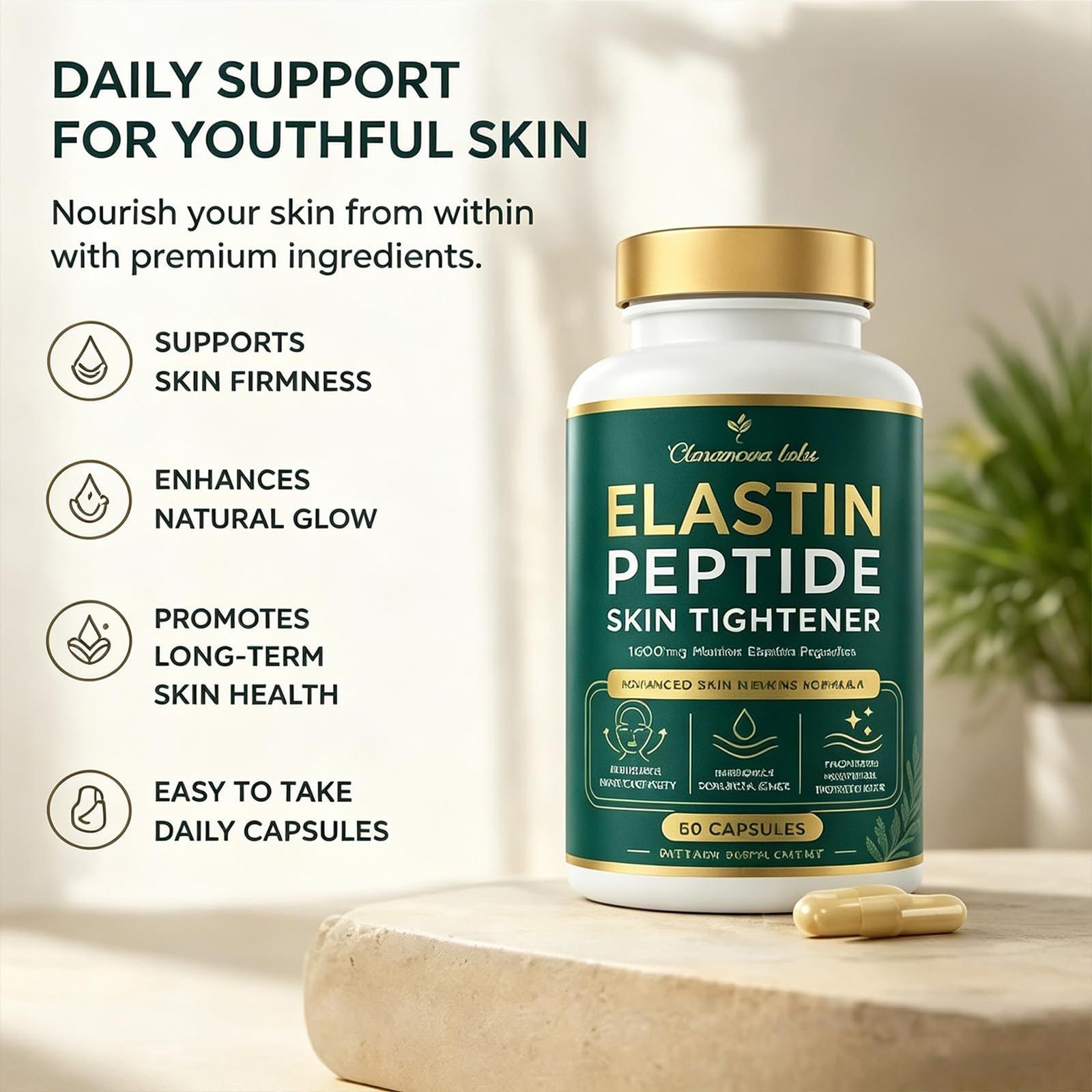 2 X Claranova Labs Marine Elastin Peptides, Skin Tightening Formula 60 Capsules