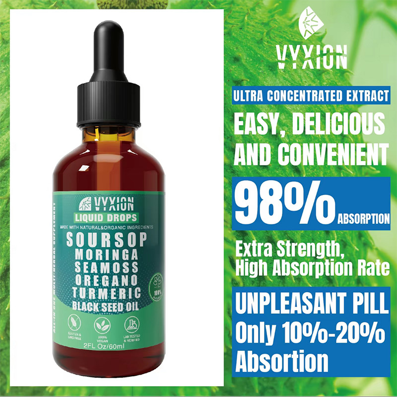 1pc VYXION Pure Soursop 10 in 1 Liquid Drops Seamoss Moringa Black Seed Oil