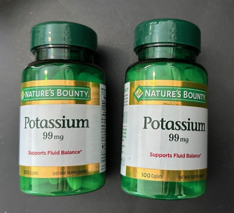 2 Pack Nature’s Bounty Potassium 99 mg 200 Caplets Total Exp 5/2027