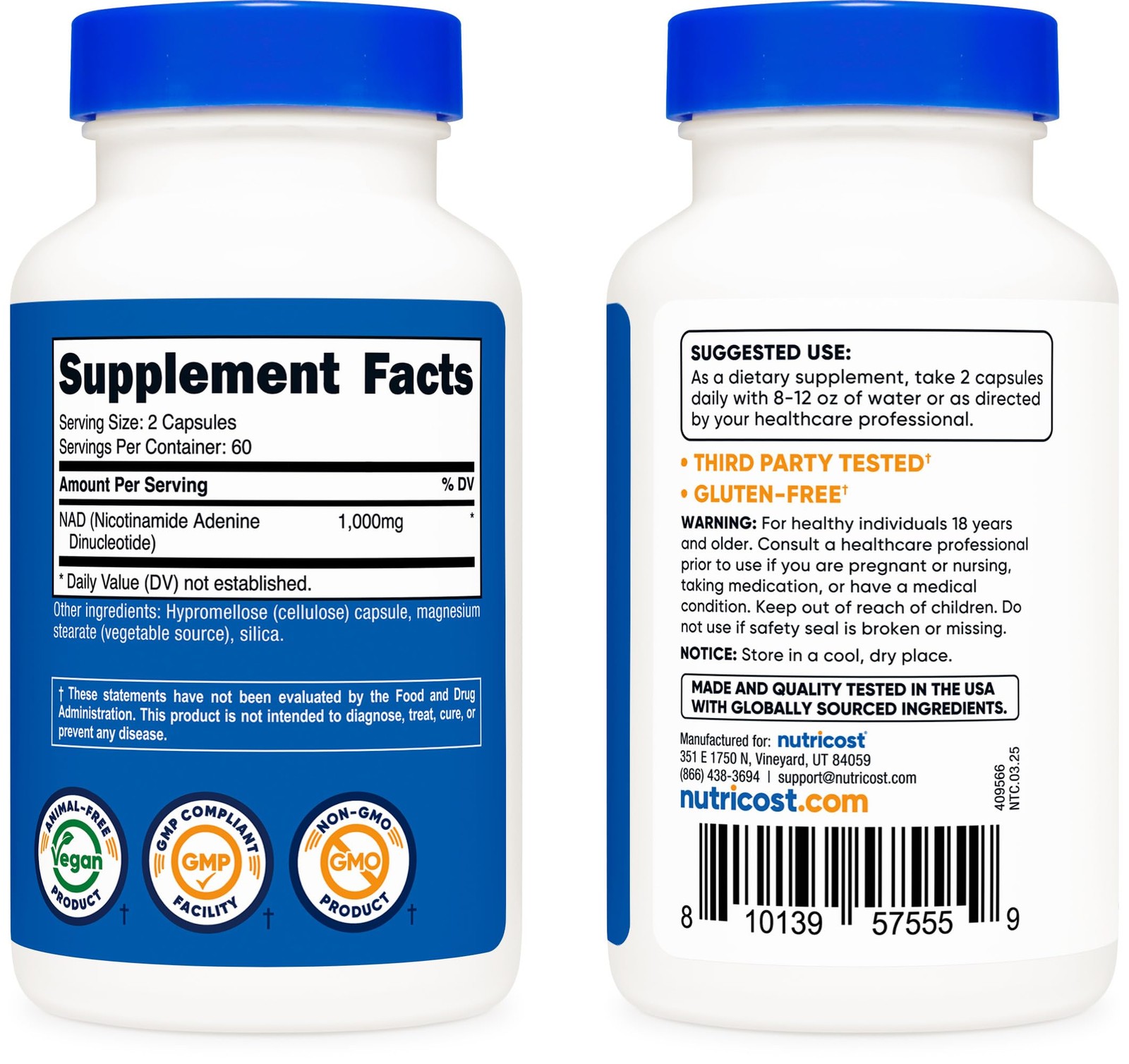 Nutricost NAD+ Supplement 1,000mg per Serving,120 120 Count (Pack of 1)