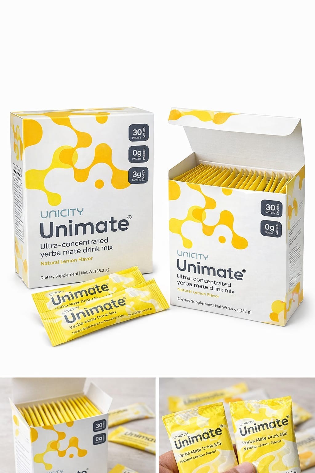 Unicity Unimate Lemon Ginger Drink Mix 30 Stick Packs Energy Focus