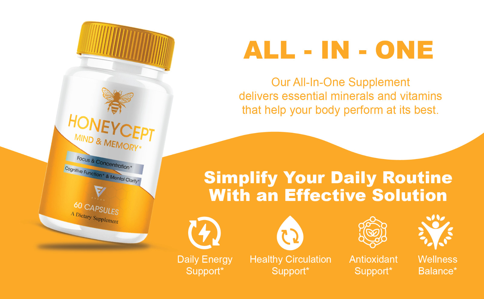 HoneyCept Mind and Memory Supplement, Honey Cept Pills (60 Capsules)