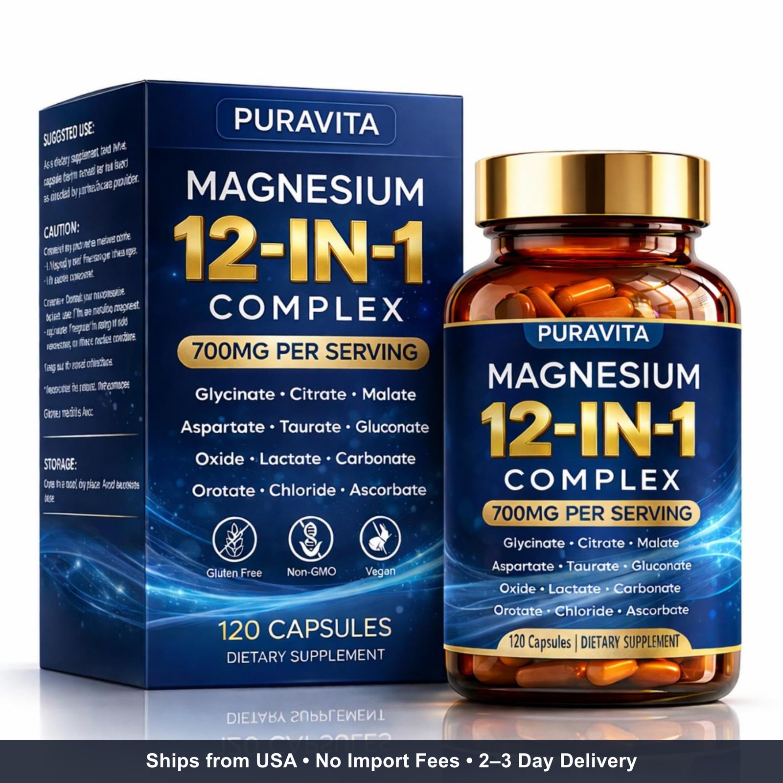 Puravita Magnesium Complex, Puravita 12 in 1 Magnesium Supplement 700mg with Gly