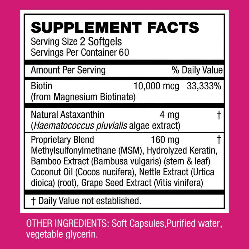 Thicker Hair in 3 Weeks – Biotin w/ Astaxanthin – Hair, Skin & Nails Health