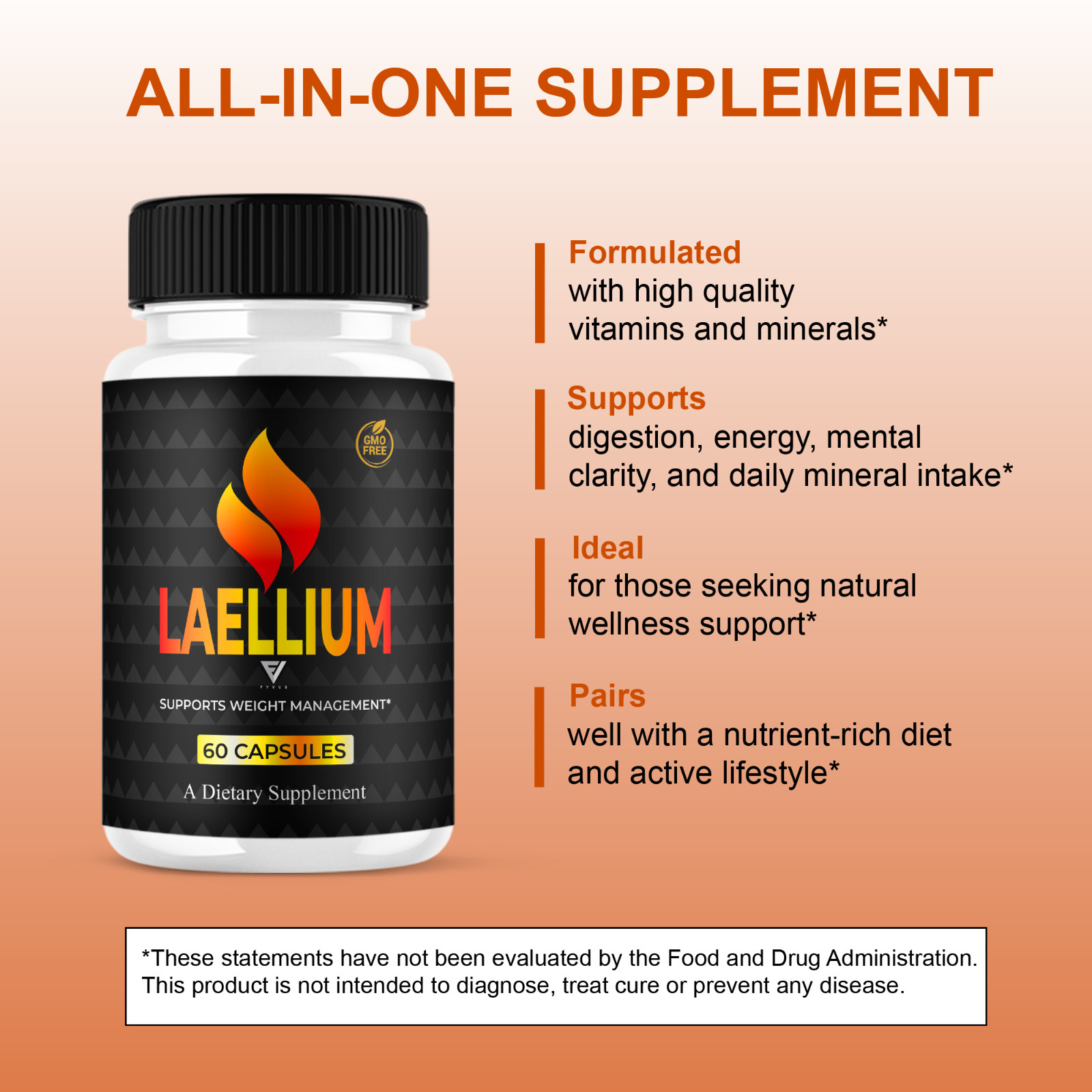 (3 Pack) Laellium Advanced Pills, Laellium Daily Vitamin Formula (180 Capsules)