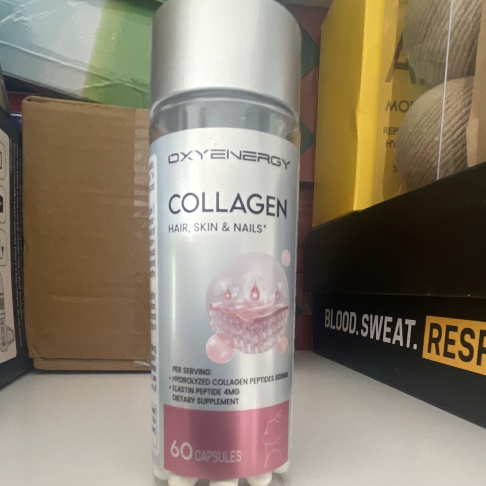Oxyenergy Collagen Hair Skin & Nails Capsules 800mg 60 Count Exp 08/2026