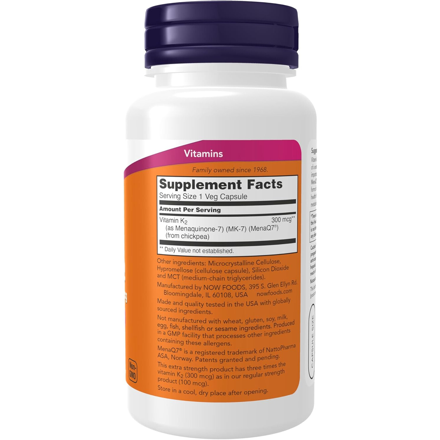 NOW MK-7, Vitamin K-2, Extra Strength 300 mcg, 120 Veg Capsules
