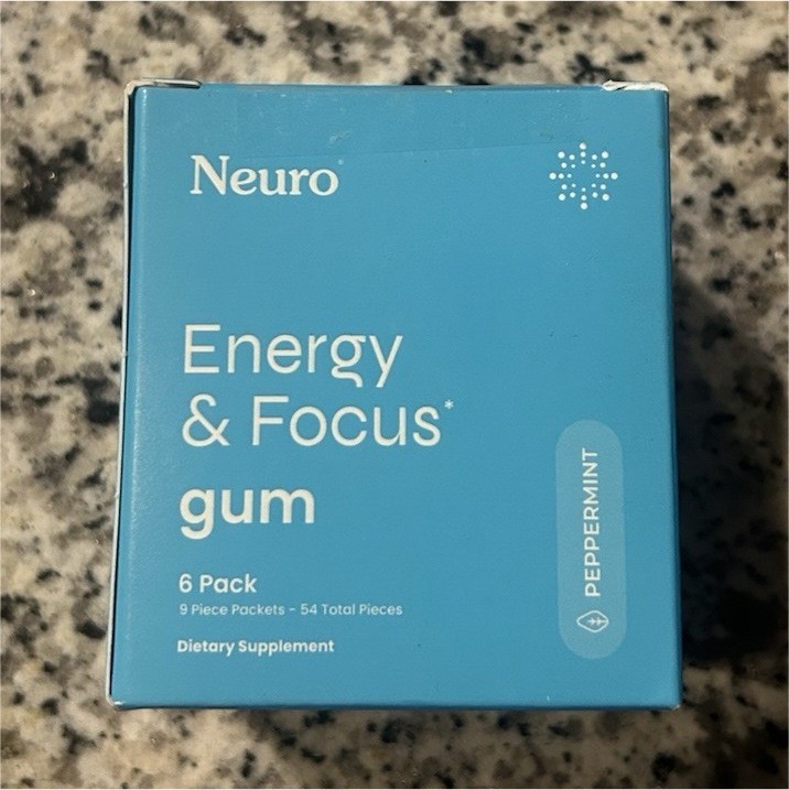 Neuro Energy & Focus Gum Peppermint 5 Pack (45 Pieces) Zero Sugar Vegan