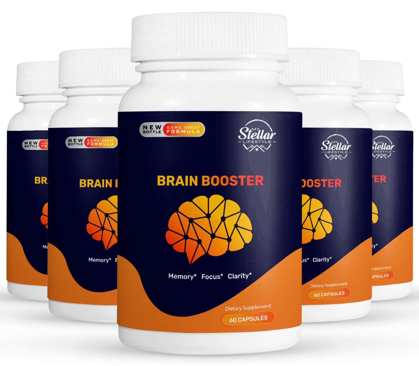 5 Pack Brain Booster, ayuda a la memoria, enfoque y la claridad-60 Cápsulas x5