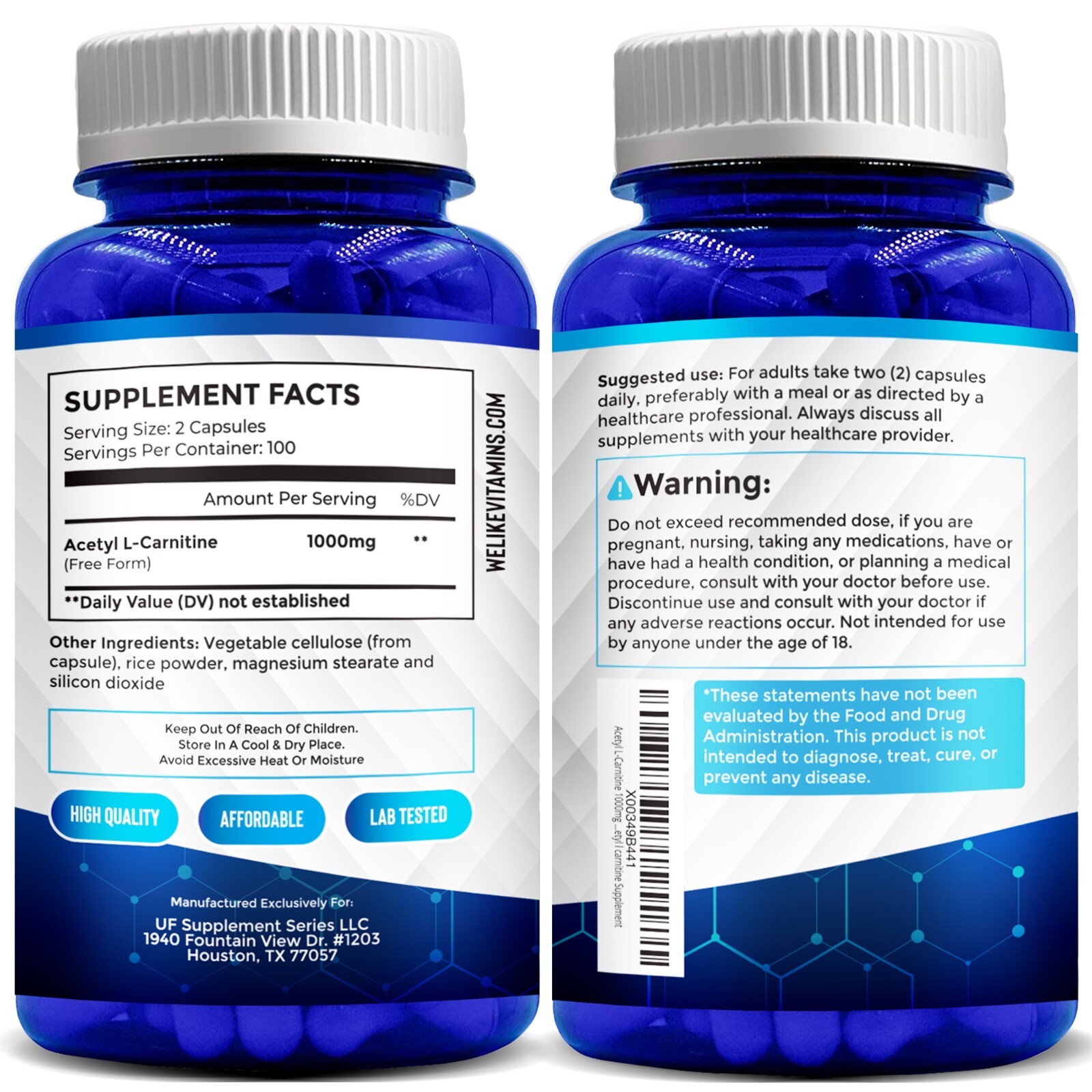 Acetyl L-Carnitine 1000mg Capsules – 200 We Like Vitamins