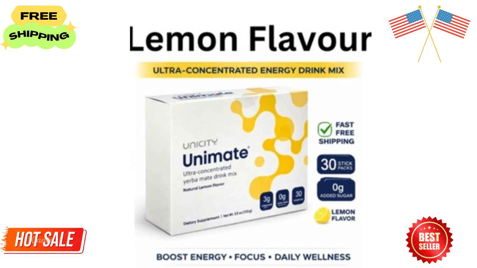 Unicity Unimate Lemon Flavor Packs – 30 Counts – Exp 08/2028 Free Shipping