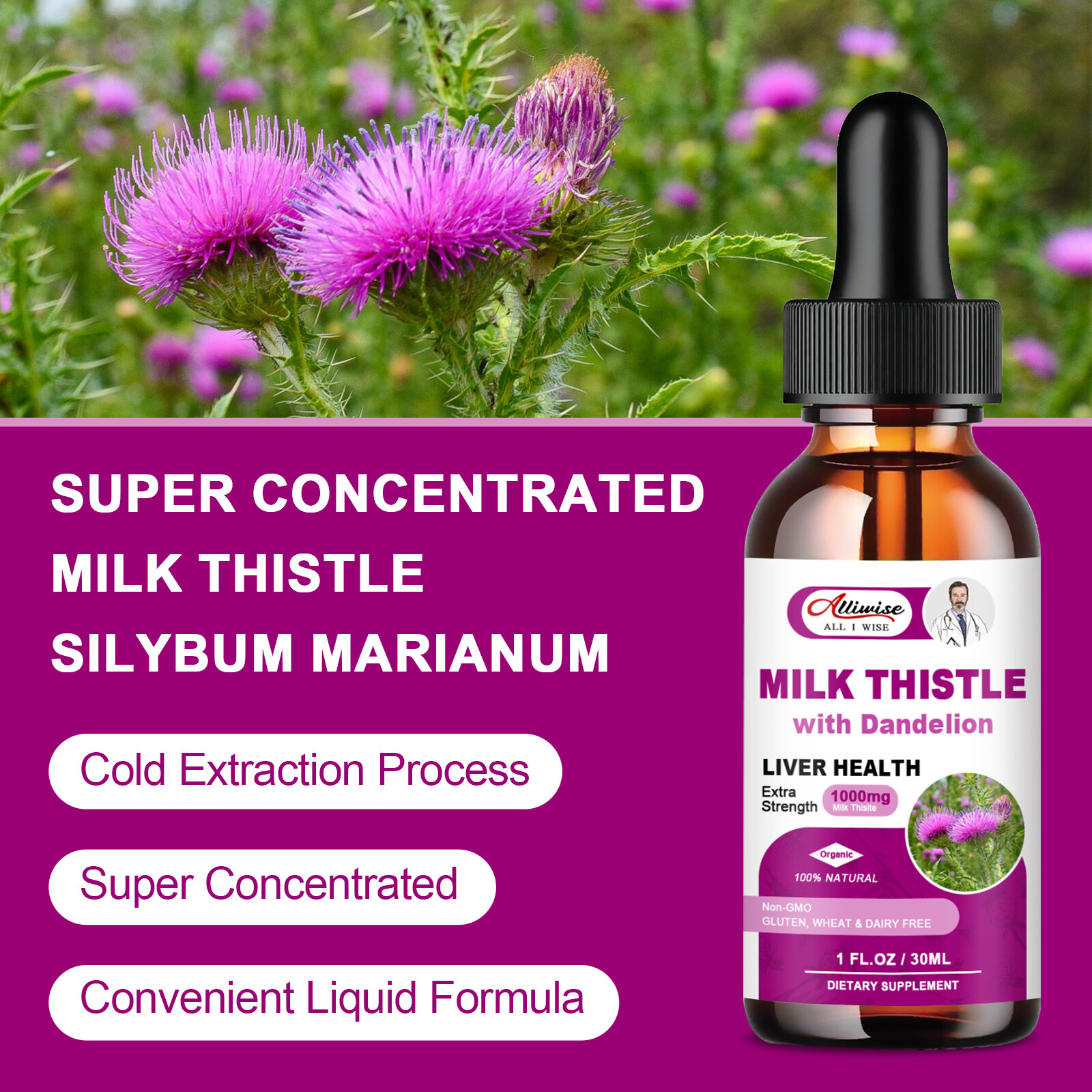 2 Bottles Milk Thistle Liquid Drop,Dandelion Root,Liver Cleanse Immune Support