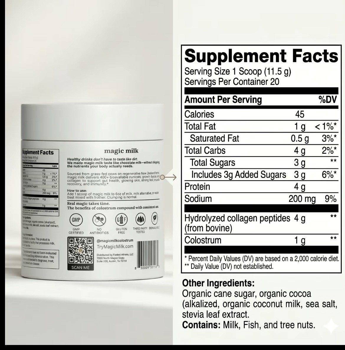 Magic Milk Colostrum & Collagen “Chocolate Flavor”support Gut Health ,skin,hair