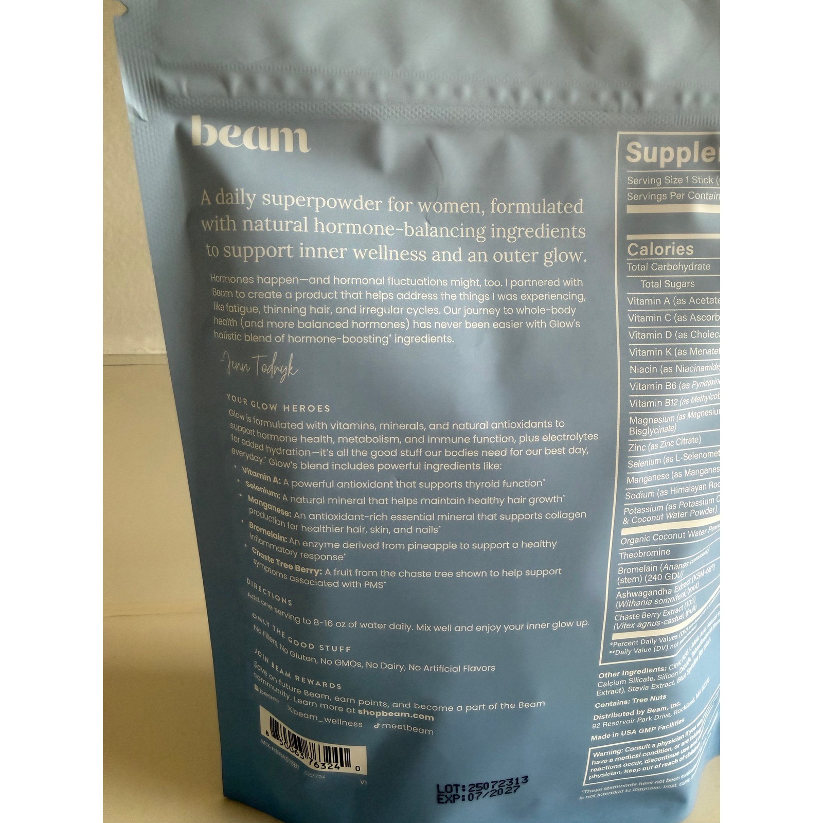Beam Glow Womens Superpowder 15 Single Serve Sticks Blue Raspberry
