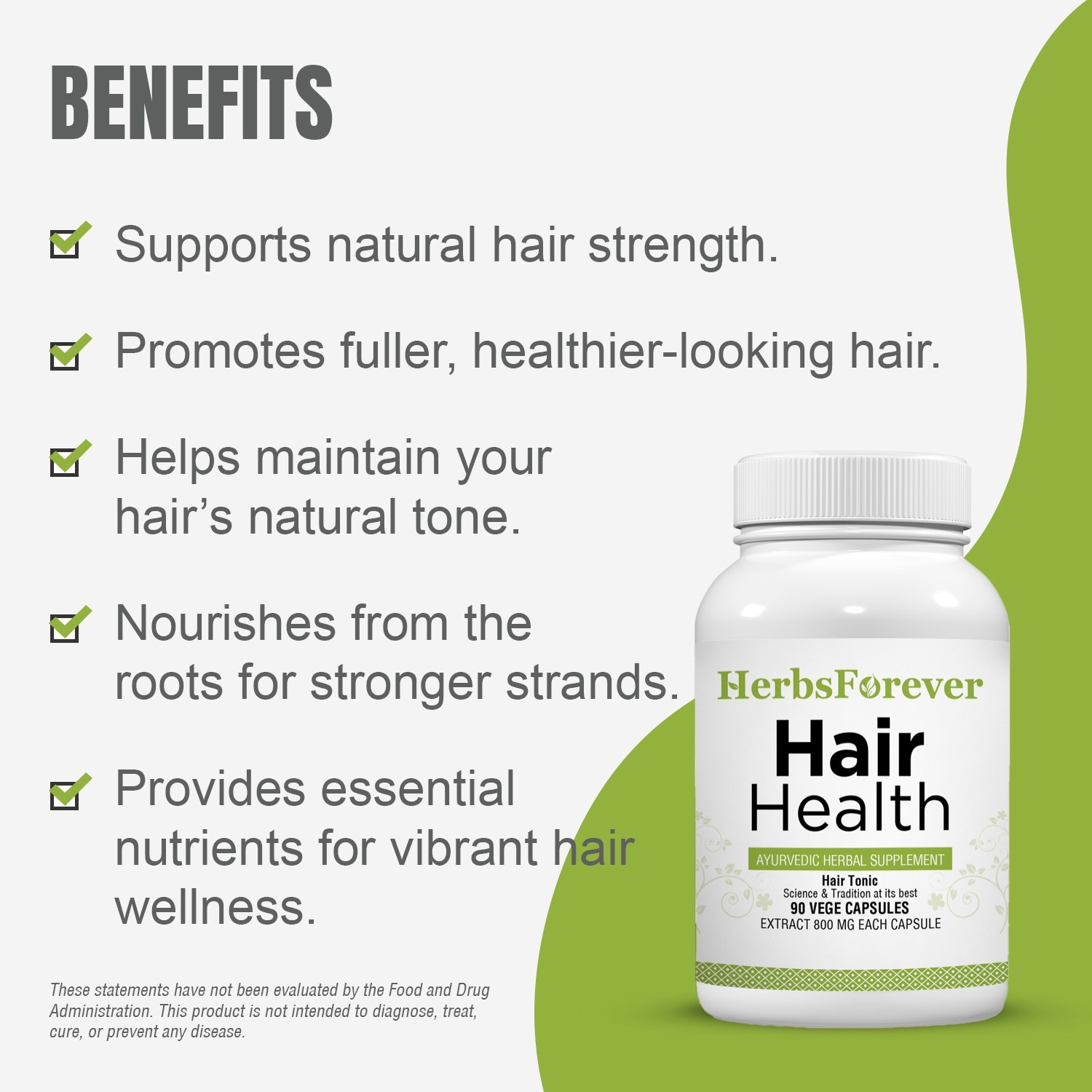 Hair Health (For Support Hairs) (Herbal Supplement) 120 Vege Capsules,800mg Each