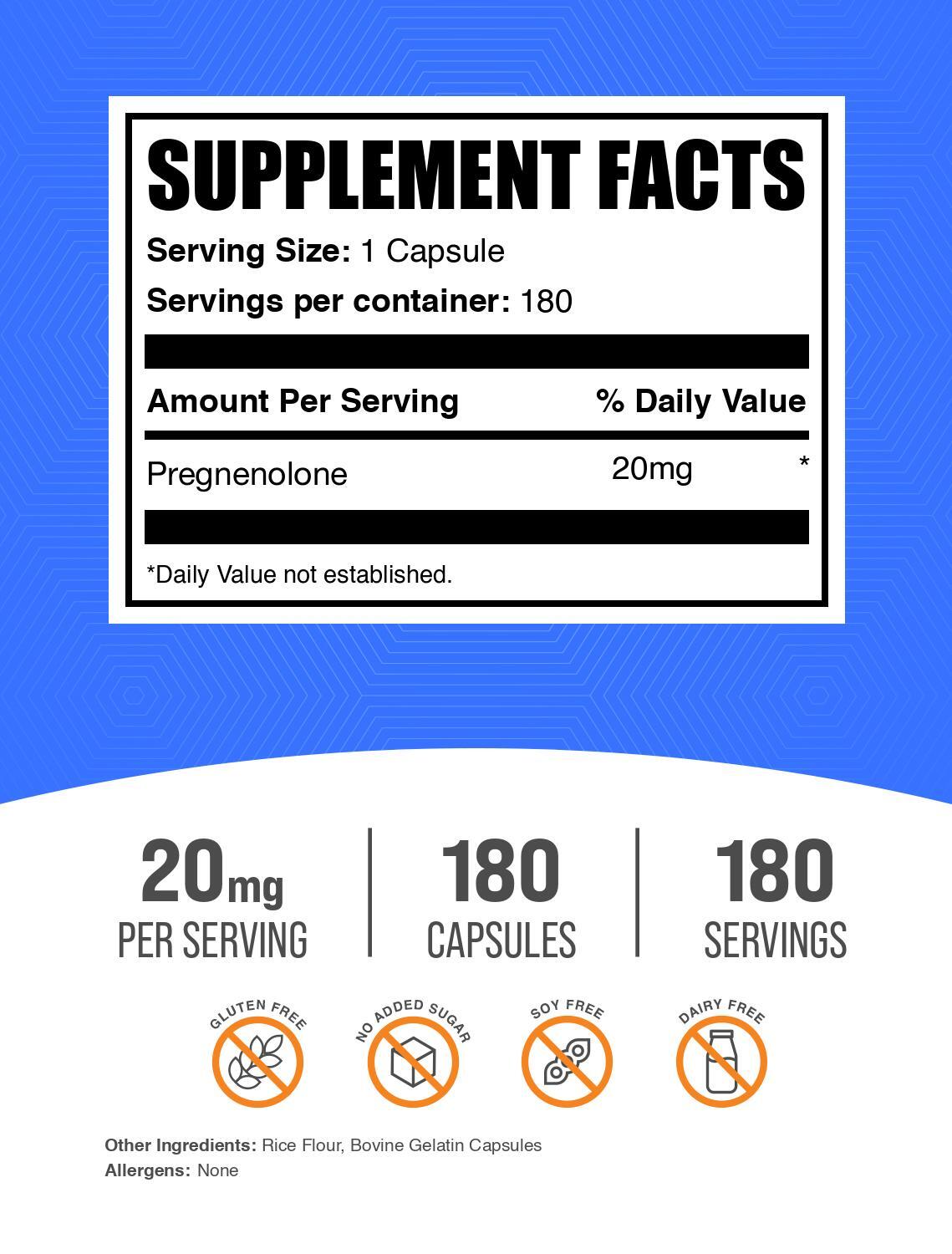 BulkSupplements Pregnenolone 180 Capsules – 20mg Per Serving