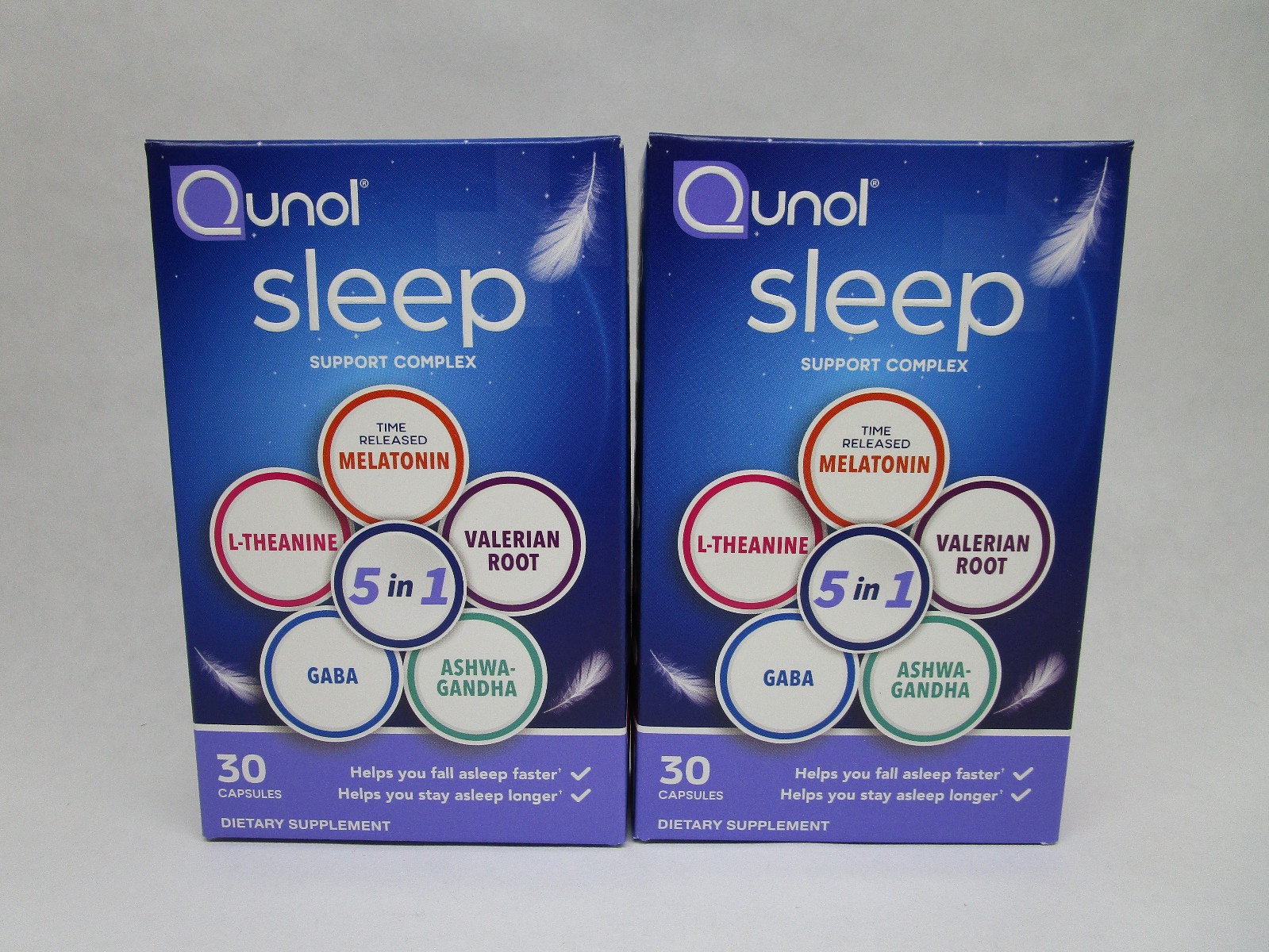 Qunol Sleep Support 5 in 1 Melatonin Ashwagandha GABA Valerian L-Theanine 60 Ct