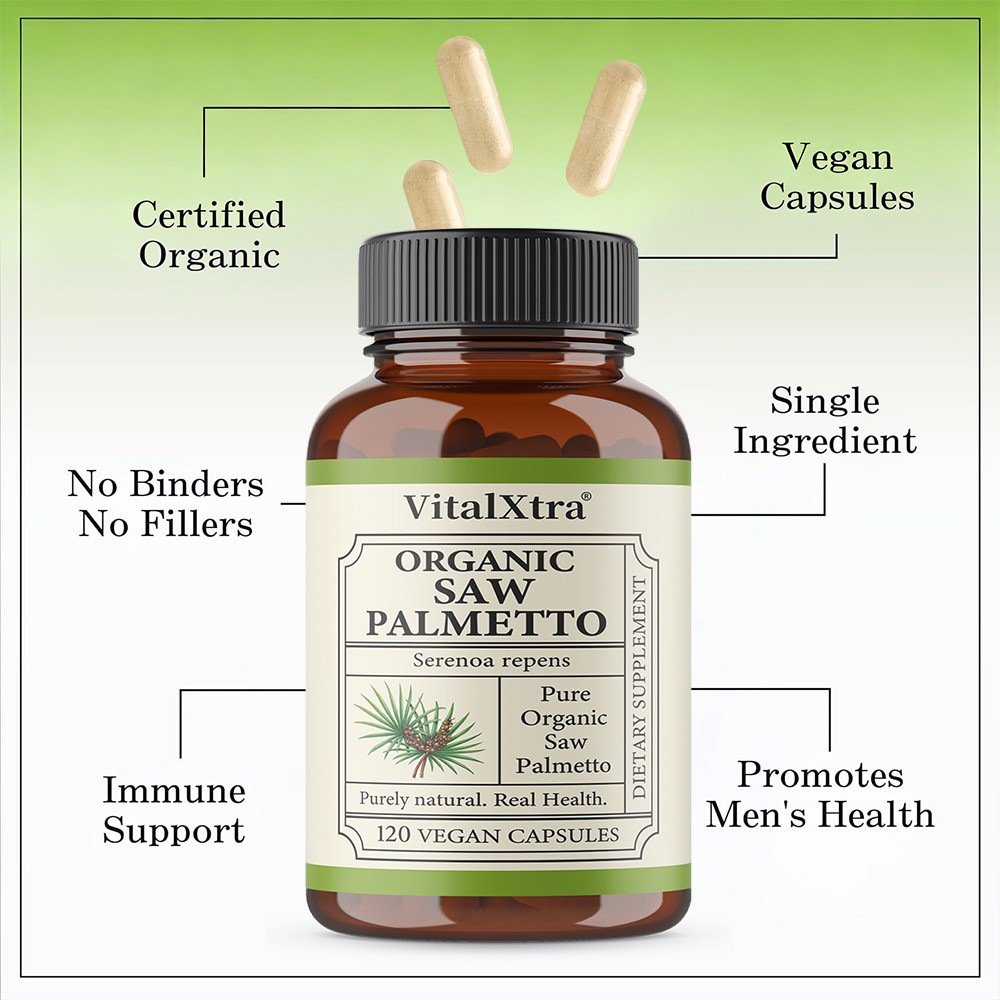 Organic Saw Palmetto Capsules for Prostate & Hair Growth 30/60/120Caps NonGMO