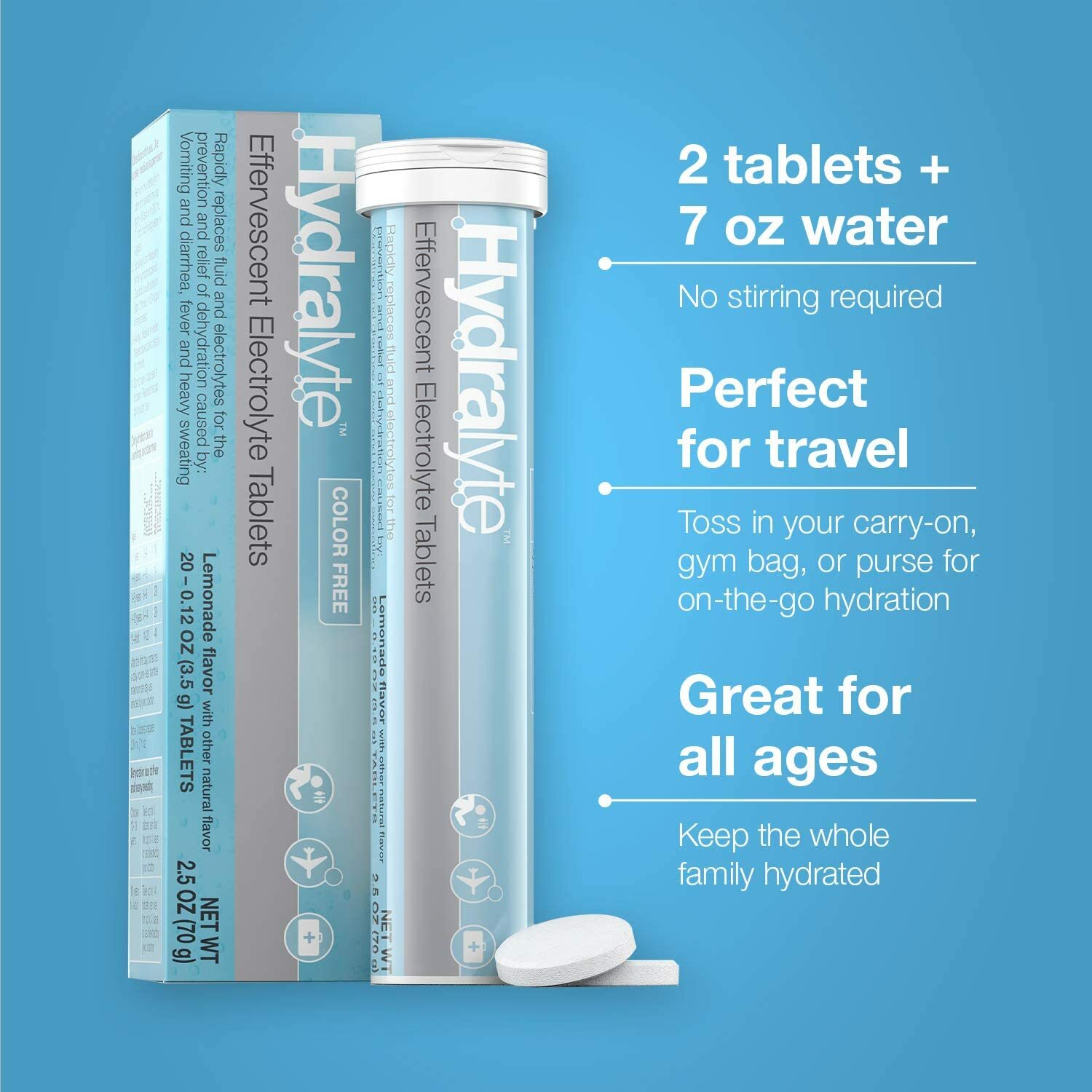 Hydralyte Color Free Lemonade Flavored Effervescent Electrolyte 20 Tablets
