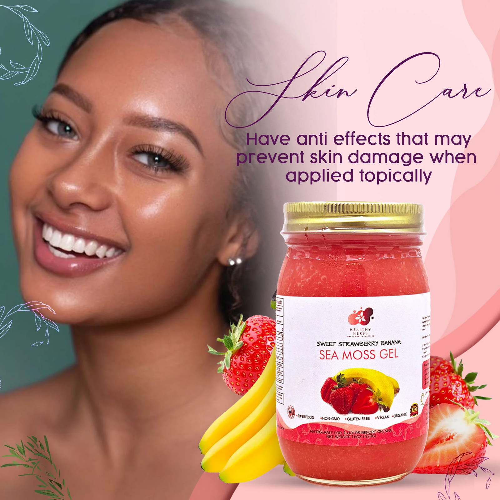 Healthy Herbs | Sea Moss Gel – Sweet Strawberry Banana (16oz)