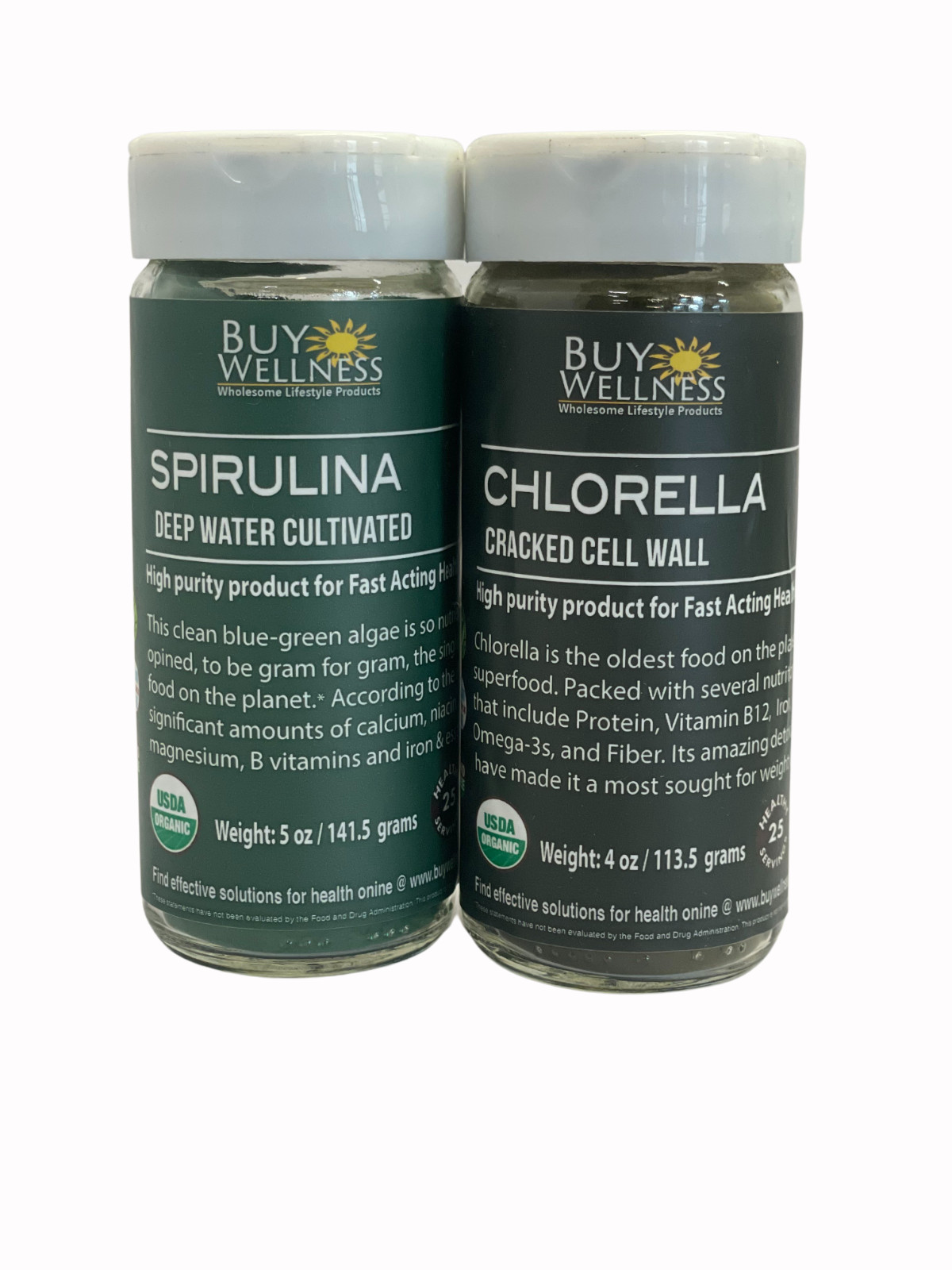 Superfood 2 Pck Organic CHLORELLA + SPIRULINA Vegan protein Eye care Antioxidant