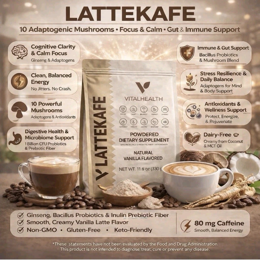 Vital health LATTEKAFFE Premium Arabica Coffee Combines Functional Mushrooms