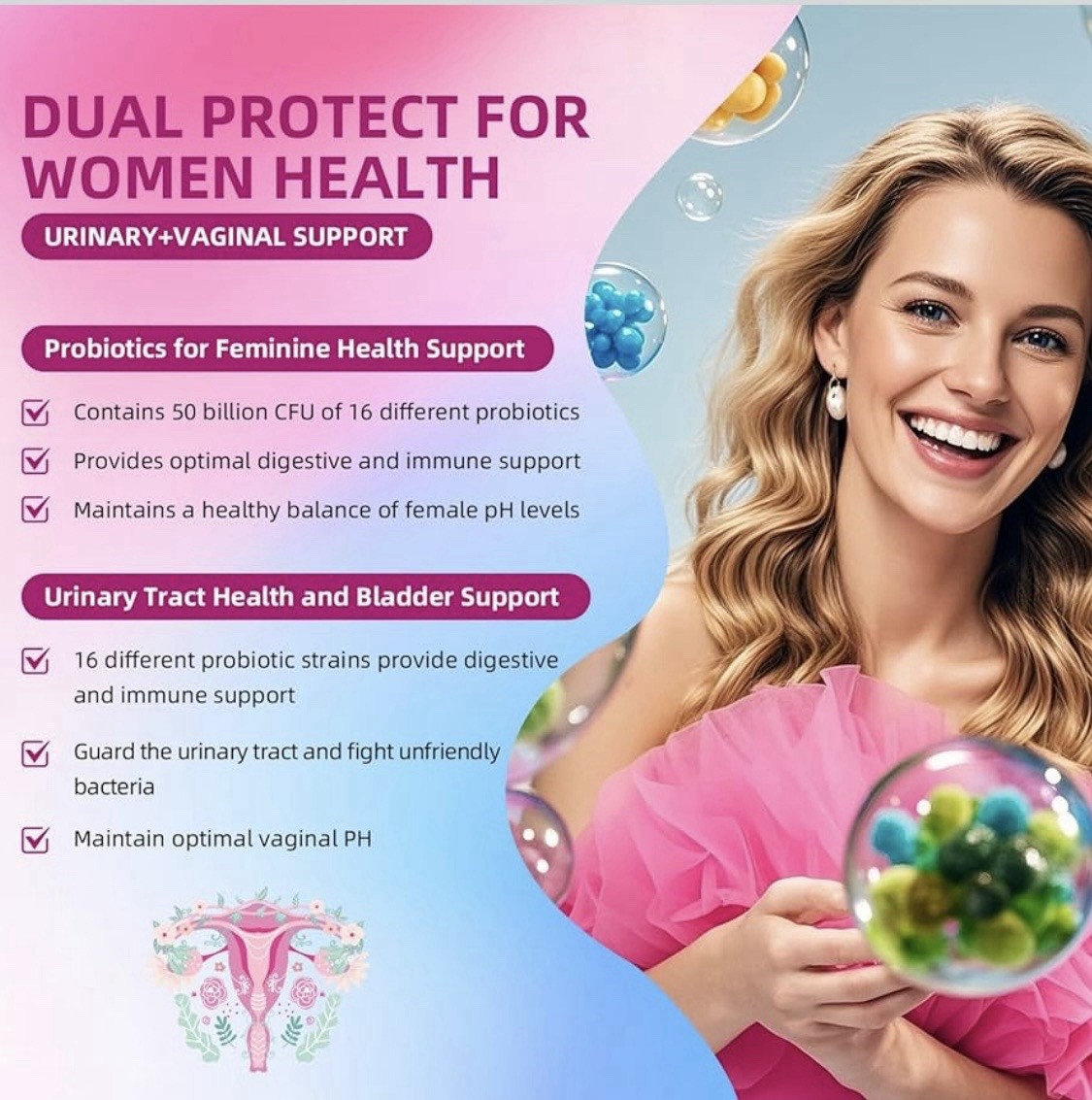 HiPlus Women’s Probiotic 50 Billion CFU 16 Strains Vegetarian Capsules 60 Count