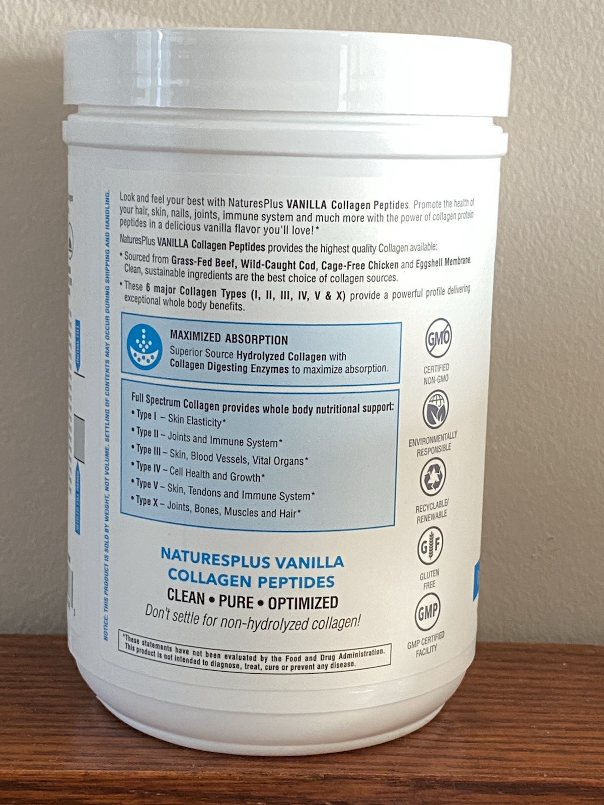 NEW NaturesPlus Collagen Peptides Vanilla Powder 0.8 lb (364 g) Non-GMO GF