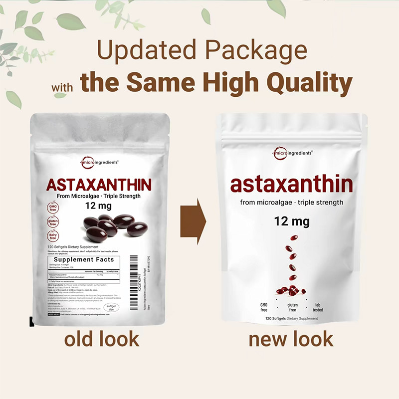 Micro Ingredients Astaxanthin 12mg, 120 softgels, tanning pills, Strength