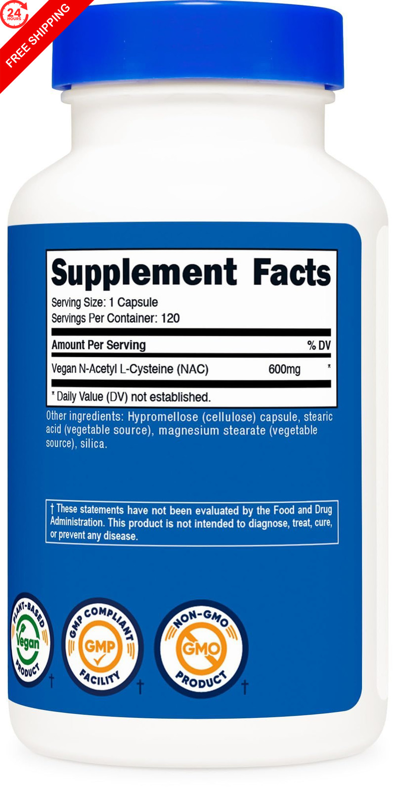 Nutricost N-Acetyl L-Cysteine (NAC) 600mg, 120 120 Count (Pack of 1), Red