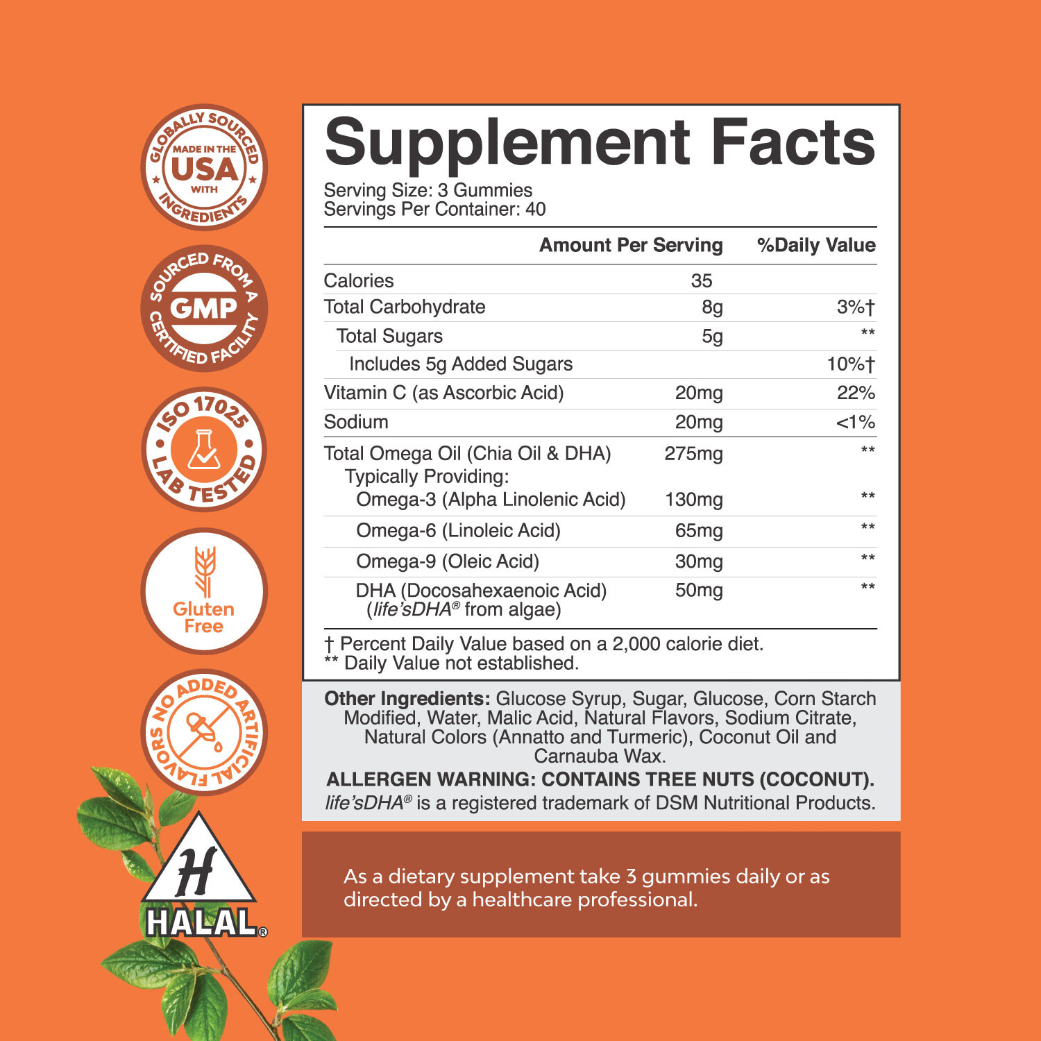 Vegetarian Omega 3 DHA Gummies for Adults – Brain Bone and Heart Joint Health