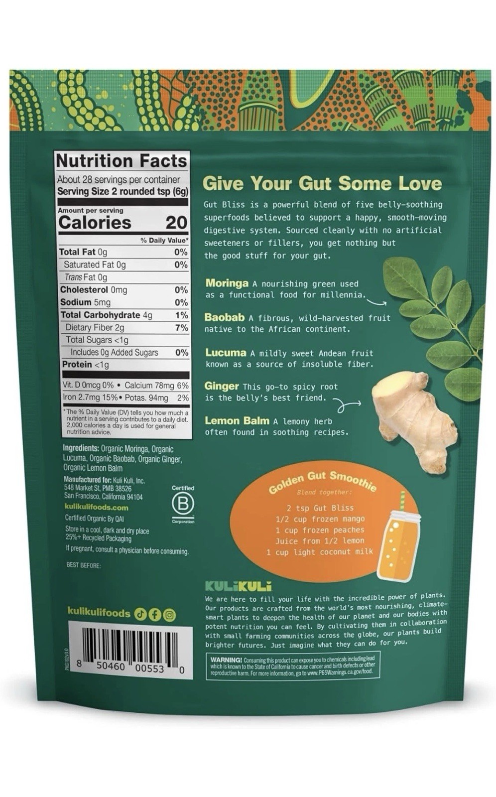2x Kuli Kuli Mo Superfood Organic Gut Bliss 6 Oz 11/2026 FreeShip