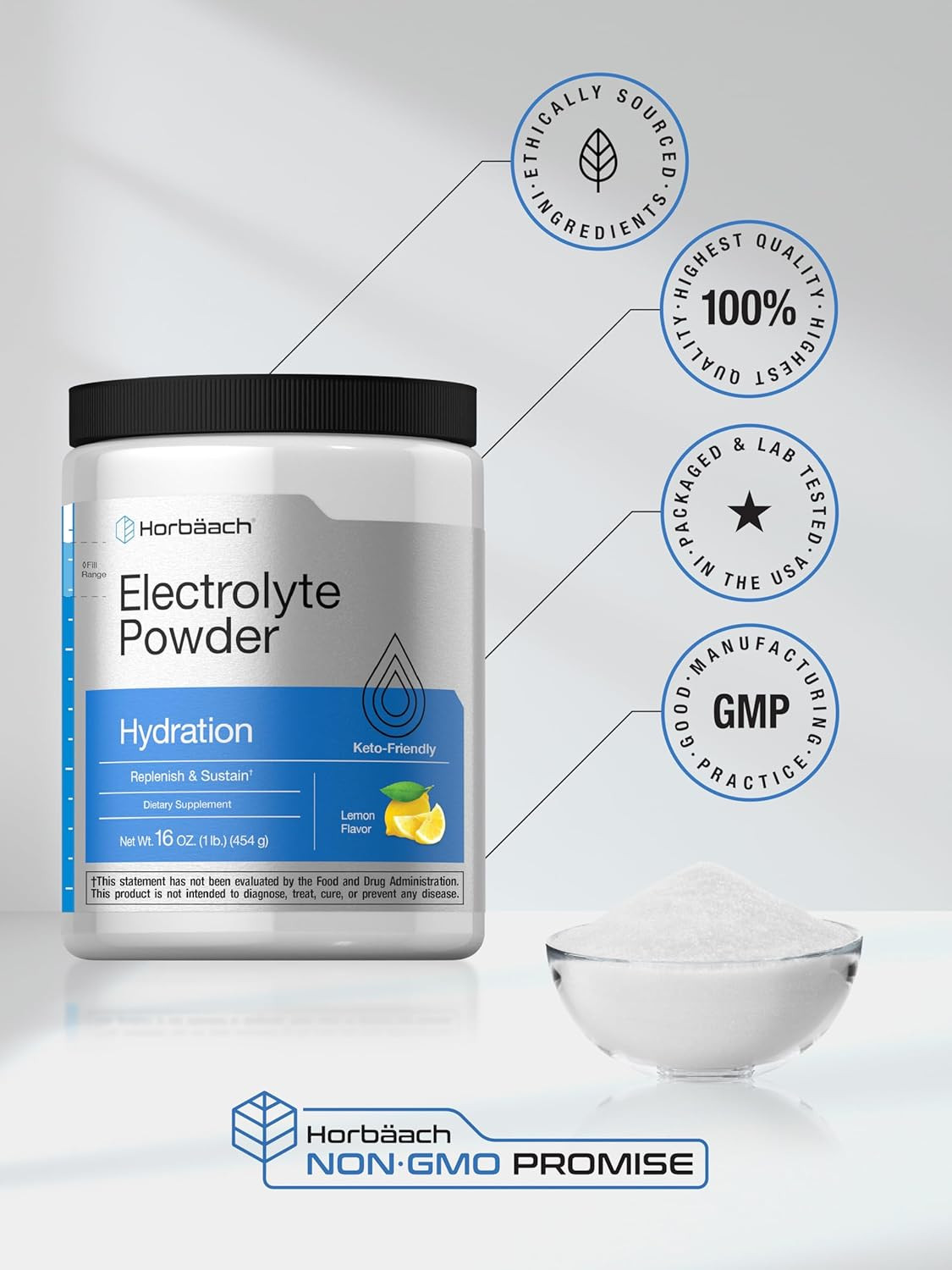 Electrolytes Powder | 16 Oz | 130 Servings | Hydration Supplement | Vegetarian |