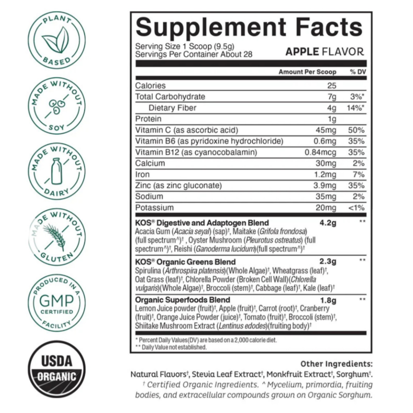 Kos Organic Superfood Greens Mango Flavor 9.38 oz Detox Digestion Immunity
