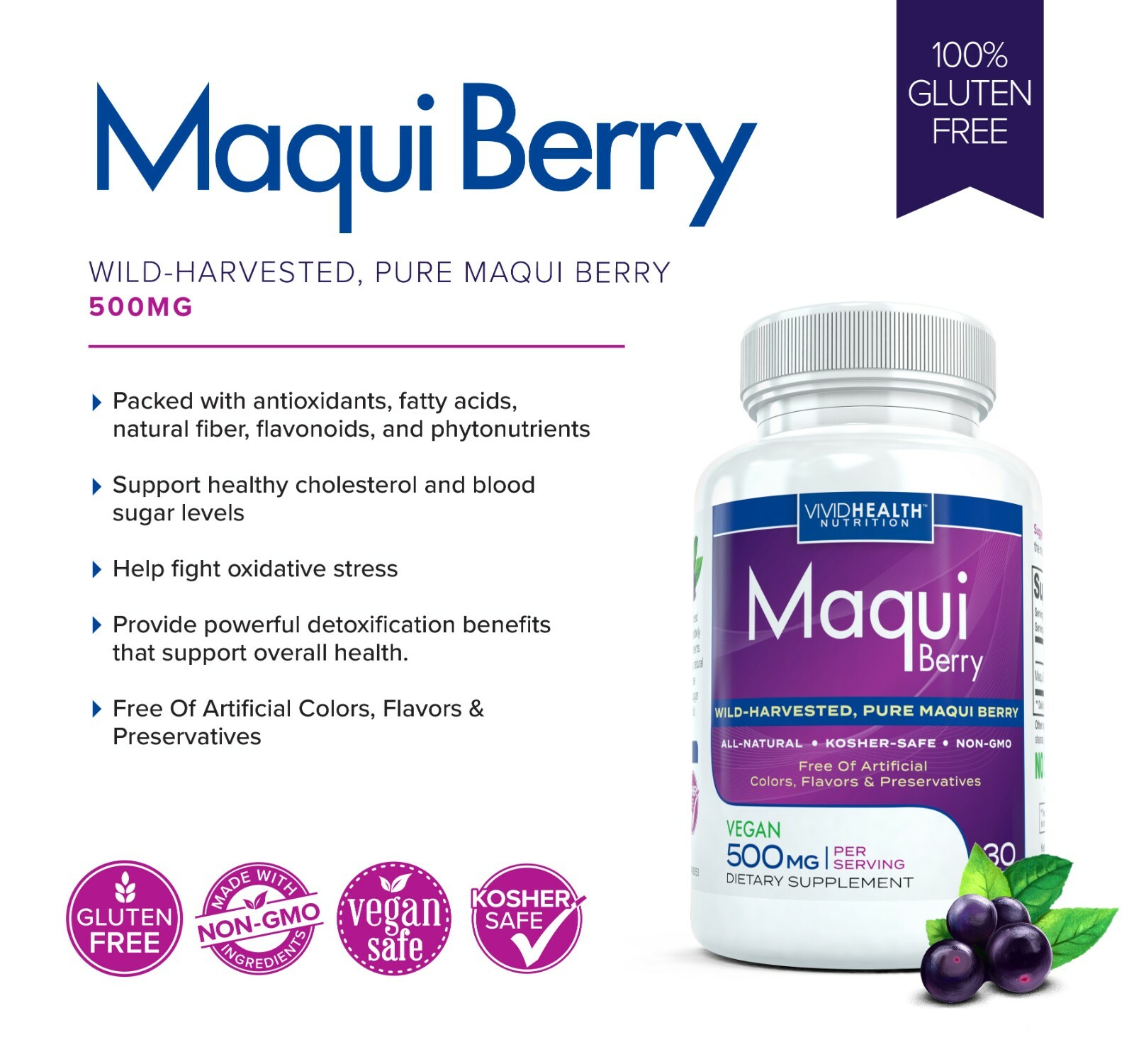 PURE MAQUI BERRY Immune Boosting, Antioxidant Superfood Supplement 500mg