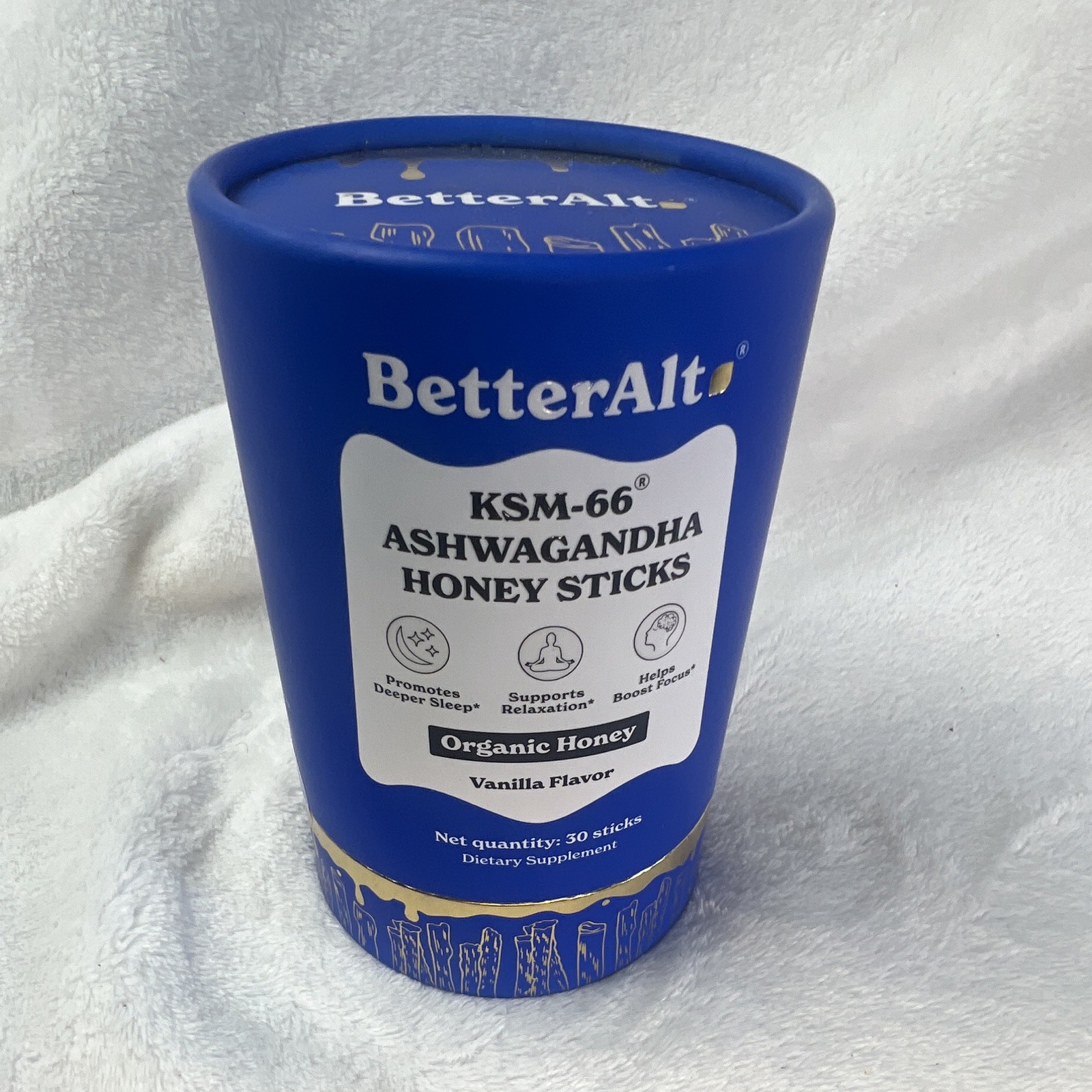 BetterAlt KSM-66 Ashwagandha Honey Sticks Vanilla Sleep Relax Focus 30 400mg