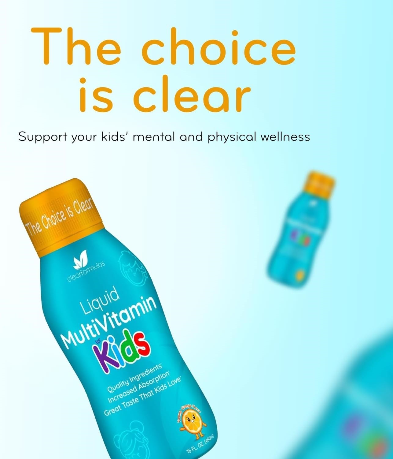 Kids Liquid Multivitamin Sugar Free Immune Support Orange Flavor 1 Month