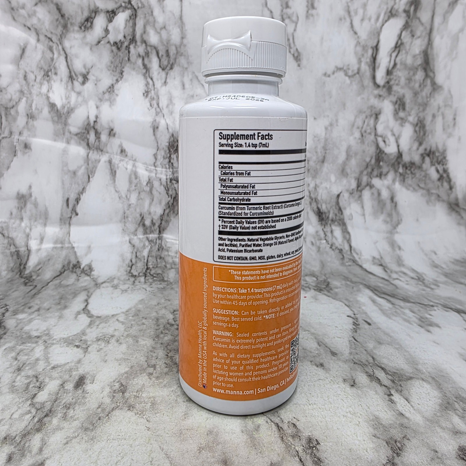 Manna Liposomal Liquid Curcumin Tangy Tangerine 7.1oz Exp 07/2026